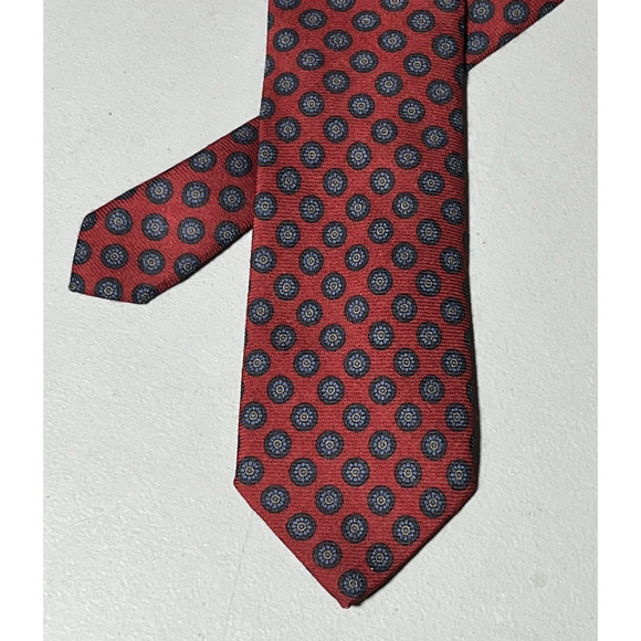 Brooks Brothers Wool Tie Red Blue Medallion Mens Necktie Italy 3 1/4"X60" - Picture 1 of 10